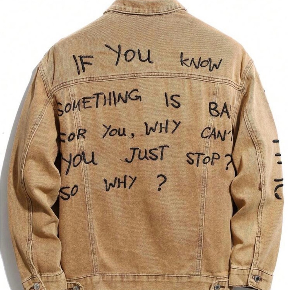 Shein Manfinity Hypermode Men’s Cotton Slogan Graphic Flap Pocket Denim Jacket - Picture 12 of 12